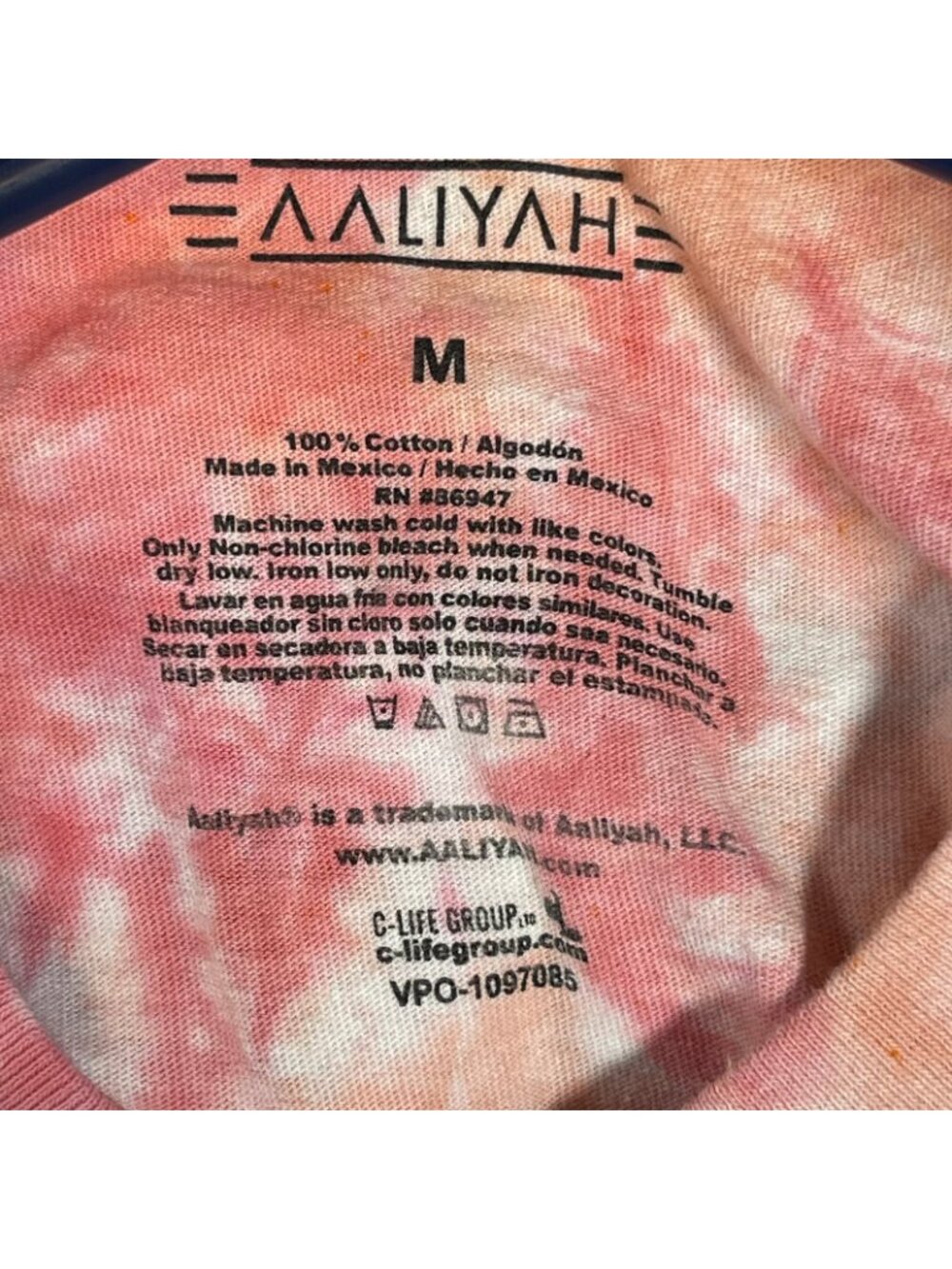 Aaliyah Official C-Life Group Women's Pink Tie Dye Graphic T-Shirt Size M - Picture 3 of 3